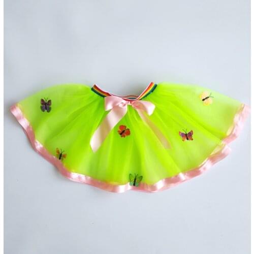 Fluorescent Butterfly Summer Baby Tulle Tutu Skirt Colorful Pom Princess Mini Dress Children Clothing Pettiskirt Girl Clothes