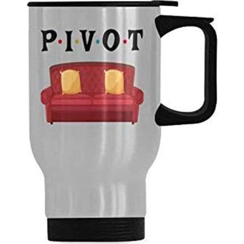 Funny Travel Mug Pivot Friends Stainless Steel Coffee Cup, Funny Gifts for Christmas Birthday Mug, 14 Ounce Travel Tea Cup
