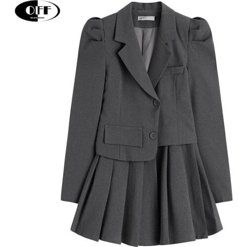Korean Chic Casual Trandy Women Suit Notched Collar Autumn Winter Office Work Pleated Mini Dresses Woman Blazer Dress Grat Traf