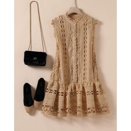 High Quality Summer Graceful Water Soluble Lace Dress Women Clothes 2021 Loose A- Line Slim Sleeveless Vest Party Dress N9561