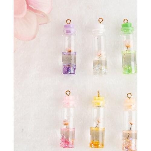 10pcs Glass Artificial Wishing bottle with flower earring charms very keychain pendant earring pendant for DIY decoration