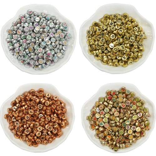 100pc Gold Silver Mixed English Letter Acrylic Beads Flat Round Alphabet Bead For Jewelry Making DIY Perles Bracelet Accessories