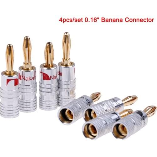 4pcs 2pairs 24K Gold Plated Speaker Banana Plug Audio Jack Connector