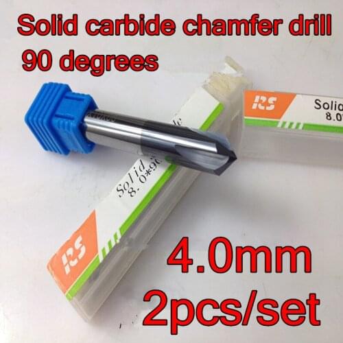 4.0mm*90 degrees*50mm 2pcs/set 4 flutes Solid chamfer drill Chamfering cutter Countersink Drill Bit Free shipping