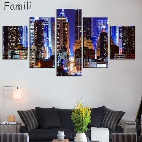 5 panel high quality New York City landscape Canvas Painting Large Wall Pictures For Living Room Custom no frame Direct Selling