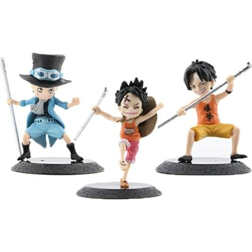 One Piece Anime Q Version 3pcs/set Luffy & Ace & Sabo 3 Brother PVC Action Figure Toys Dolls Car cake ornaments gifts