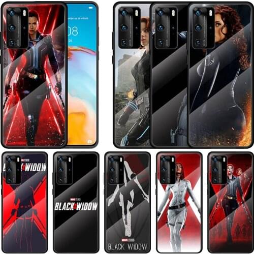 Tempered Glass Cover Super Hero Black Widow For Huawei P40 P30 P20 P10 Pro Plus Lite 5G 2019 Phone Case