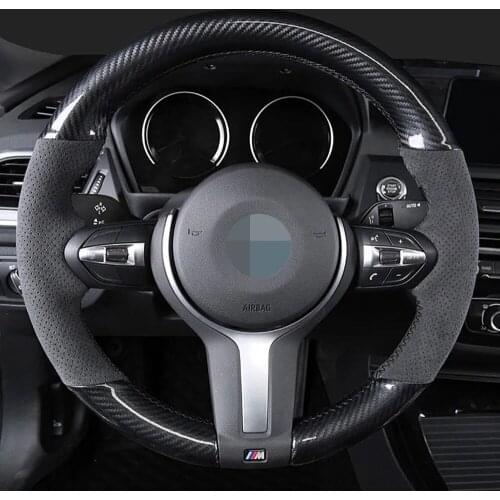 Car Steering Wheel Cover Black Carbon Fiber Suede For BMW F87 M2 F80 M3 F82 M4 M5 F12 F13 M6 F85 X5 M F86 X6 M F33 F30 M Sport