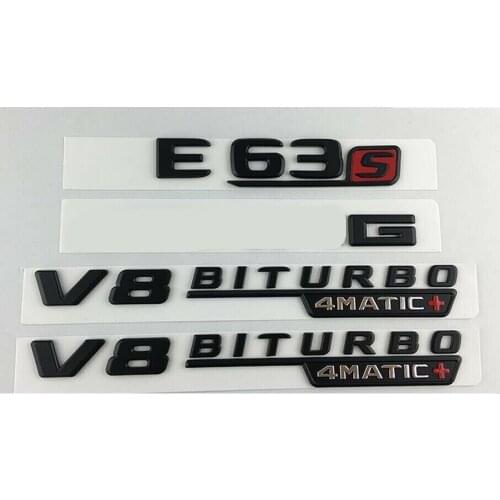 Black E63S for AMG V8 BITURBO 4MATIC+ Trunk Fender Badges Emblems