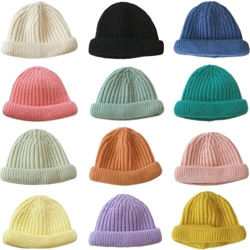 Kids Baby Winter Knit Beanie Hat Candy Color Cuffed Melon Skull Cap Ear Warmer Y1QD