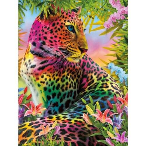 DIY 3D Diamond Painting Leopard 5d Diamond Mosaic Full Square Round Diamond Embroidery Colorful Animal 3d Cross Stitch Wall Art