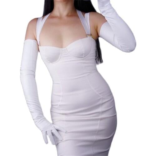 Womens Extra Long Gloves 70cm Long Opera Simulation Leather PU Unlined Long Gloves White Faux Leather Glove Female TB21