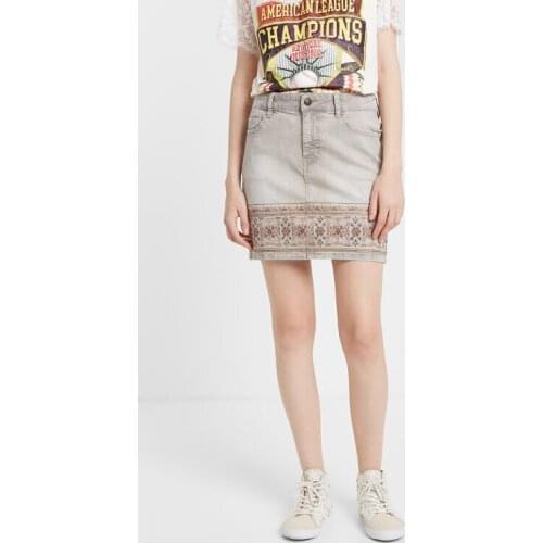 Spanish sand washed and used skirt with Embroidered Beaded denim skirt