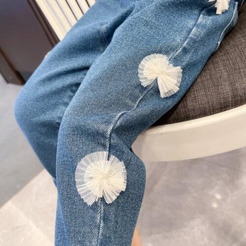Jeans Girl Solid Color Girl Jeans Whit Bow Kids Jeans Spring Autumn Childrens Jeans Clothes