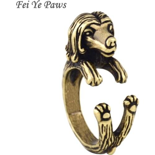 Fei Ye Paws Vintage Afghan Hound Dog Ring Anel Boho Chic Animal Black Rings For Women Men Jewelry Best Friend Kpop Punk Aneis