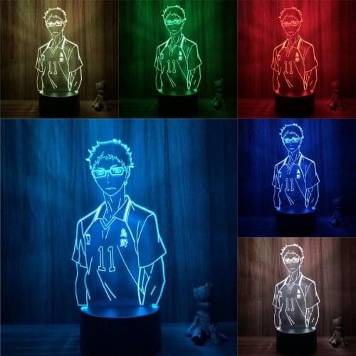 FigureCrazy 3D Nightlight Anime Haikyuu Kei Tsukishima Cool Action Figure 7 Colors Touch Optical Illusion Table Lamp Gift Model