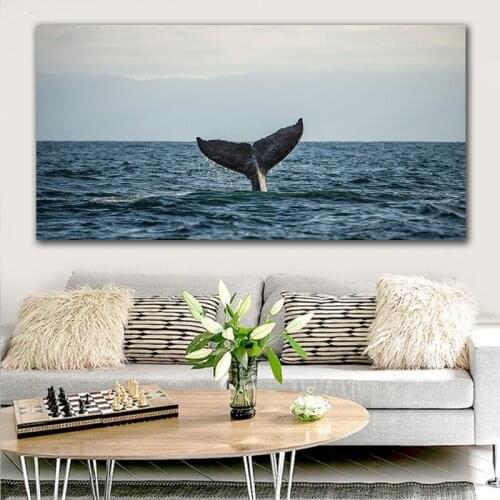 GoldLife Seascape Canvas Painting Home Decoration Wall Art Whale Tail Painting Picture for Living Room Artwork
