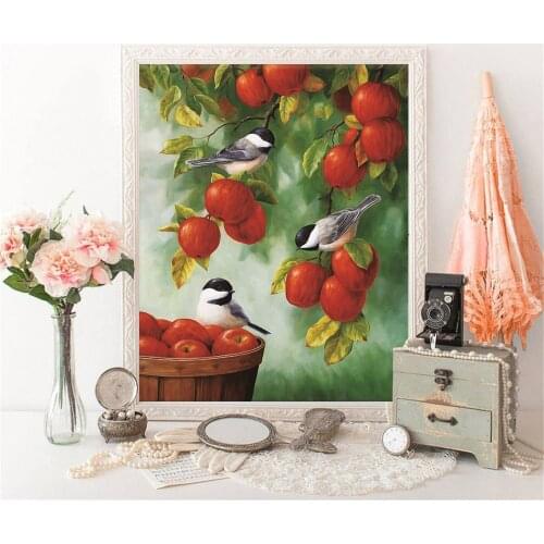 HUACAN Cross Stitch Bird Animal Needlework Sets For Full Embroidery Fruit Scenery Kits White Canvas 14CT DIY Home Decor 40x50cm