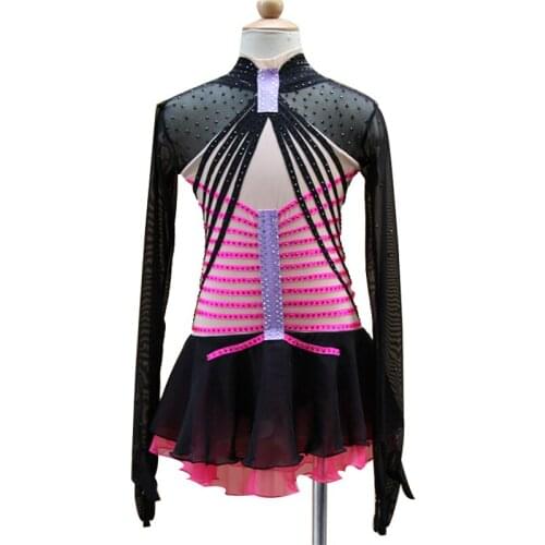 Customization Ice Figure Skating Dress Vogue New Brand Black and Red Competition Figure Skating Dresses Custom