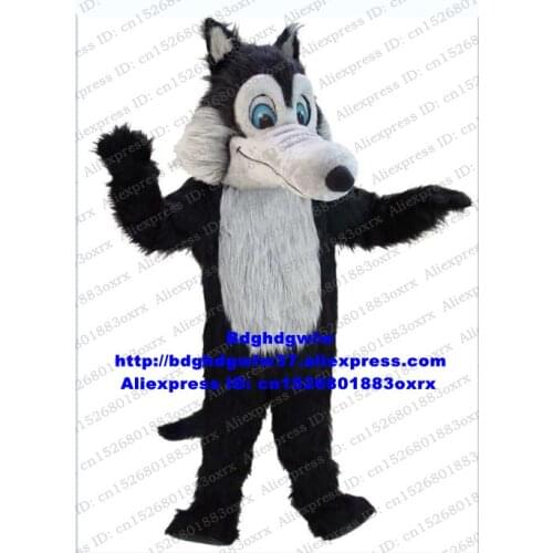 Black Long Fur Grey Wolf Mascot Costume Adult Cartoon Character Outfit Suit Society Activities Holiday Party zx2928