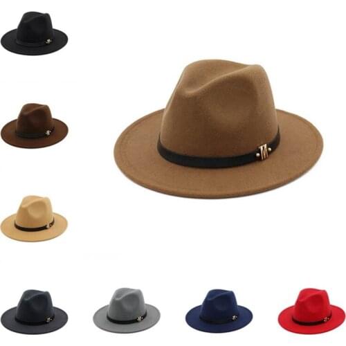 Cowboy Hat Woolen Hat Retro Flat Big Hat Couple Jazz Men And Women Felt Headscarf Hat Wide-Brimmed Hat Buckle Fashion Sun Stra