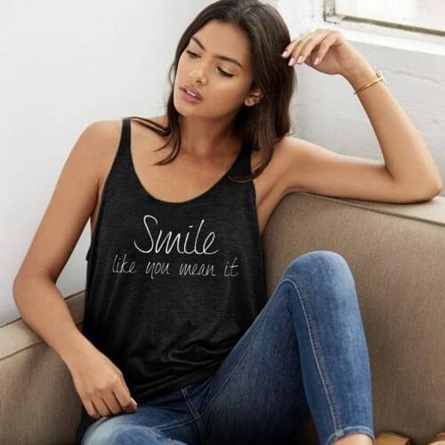 Smile Like You Mean It Tank Tops Inspired Women Sexy Sleeveless Slogan Vest Shirt Summer Flowy Racerback Lady Gym Workout Tank