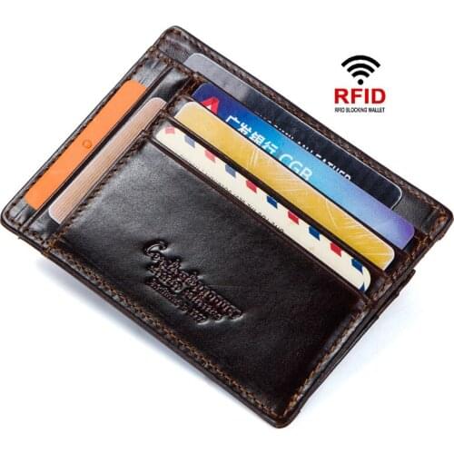 Trendy cowhide card holder card holder RFID anti-theft brush retro crazy horse leather coin purse