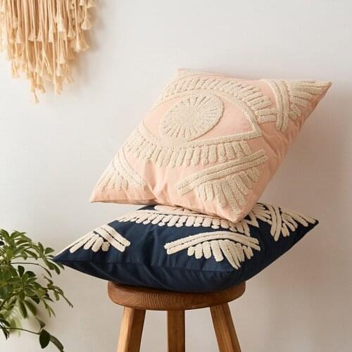 Simple Pillowcase Color Embroidery Geometry 45*45 Pink Blue Series Pure Cotton Embroidered Pillow Bedroom Sofa Cushion Cover