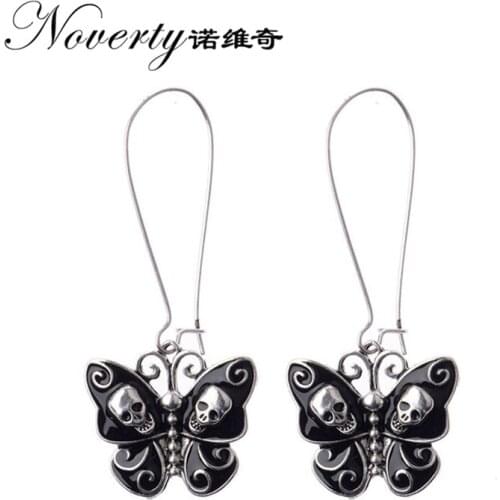New Fashion 1 Pair 24mm Retro Zinc Alloy Skull of butterfly Earrings for Womens Fashion Jewelry Gifts Date and Party