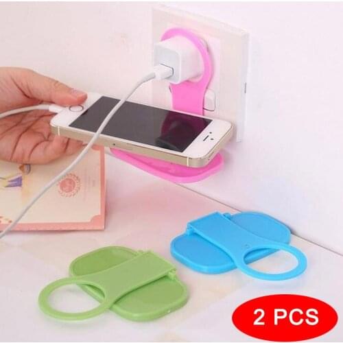 2pcs Plastic Mobile Phone Charging Rack Wall Charger Hanger Holder Foldable Stand for Xiaomi iPhone Random Color NK-Shopping