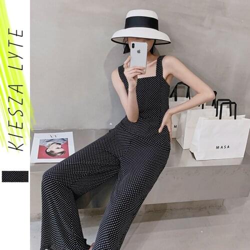 Beach Boho Casual Jumpsuit High Waist Loose Straps Polka Dot Wide Leg Pants Rompers Holiday Female Summer Female Long Overalls