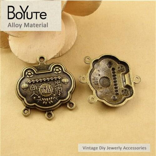 BoYuTe (20 Pieces/Lot) 33*31MM Zinc Alloy Metal Charms Antique Bronze Plated Longevity Lock Pendants for Jewelry Making Findings
