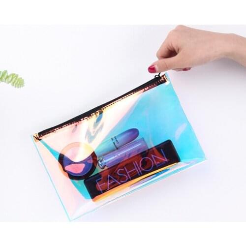 Portable Fashion Laser Transparent Cosmetics Bag Women Soft TPU Zipper Makeup Pouch Toiletry Bag Makeup Bag Jelly Bag Organizer