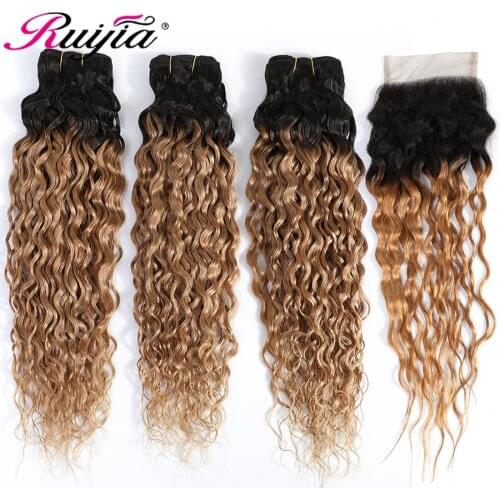 Water Wave Bundles With Closure Ombre Blonde Human Hair Bundles Peruvian Hair Weave Bundles With Closure Colored Non-Remy Hair