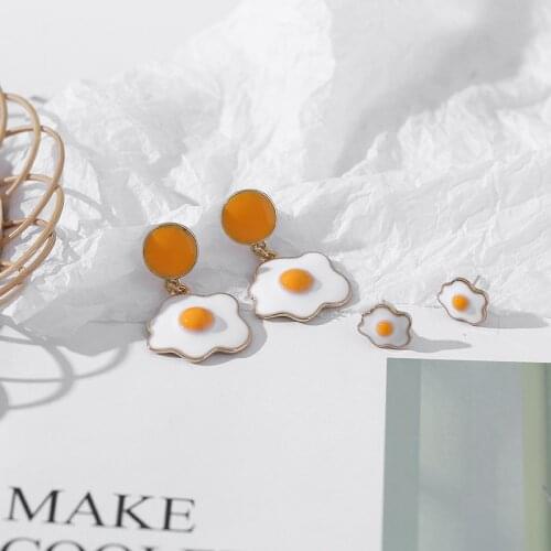 Lovely girl heart poached egg omelette earrings personality design feeling creative stud earrings jewelry accessories