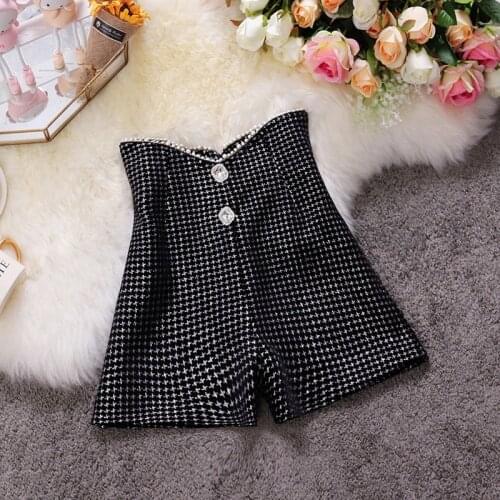 New Laides Retro Two Buttons Houndstooth Wide Leg 2021 Shorts For Women Autumn And Winter High Waist Plaid Bottoms With Pockets