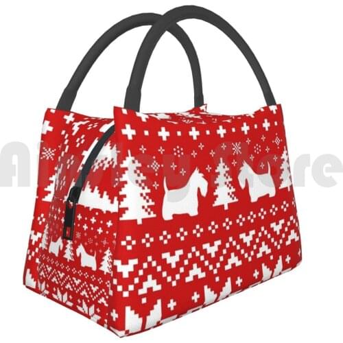 Cooler Lunch Bag Picnic Bag Scottish Terrier Silhouettes Christmas Pattern | Scottie Dogs Holiday 805 Scottish