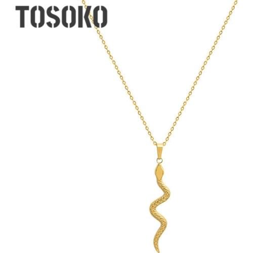 TOSOKO Stainless Steel Jewelry Curved Snake Pendant Necklace Fashion Hip Hop Female Clavicle Chain BSP891
