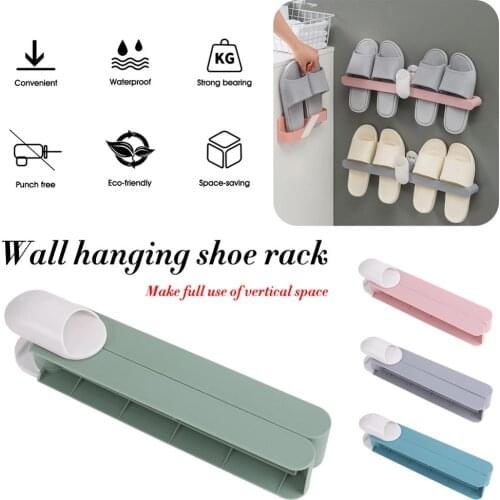 Bathroom Slippers Rack Wall Mounted Shoe Organizer Rack Folding Slippers Holder Shoes Hanger Self Adhesive Storage Towel Racks