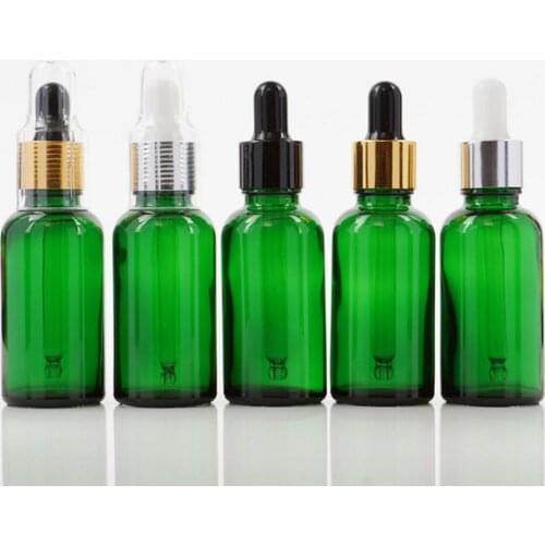 High quality 30ml green glass dropper bottle, green glass bottle with dropper, 1oz glass bottle with pipette
