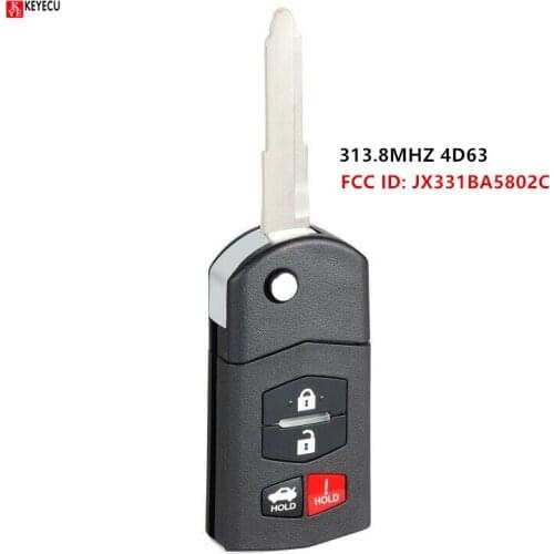 Keyecu 313.8MHZ 4D63 chip Replacement Flip Remote Key Fob 4 Button for Mazda 6 RX-8 2005 2006 2007 2008 FCC ID: JX331BA5802C