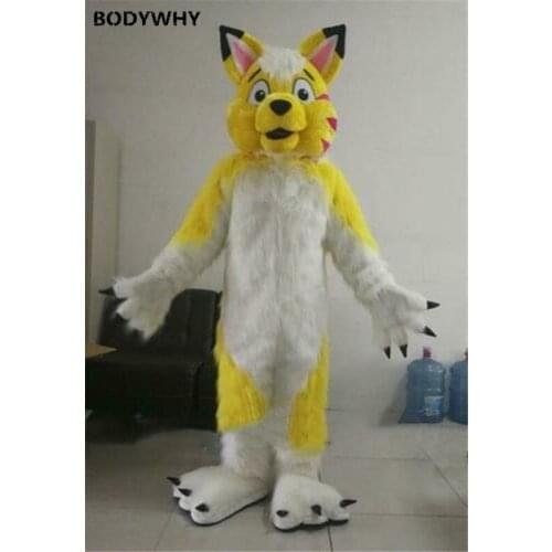 Yellow Husky Wolf Dog Valentine Mascot Costume Hairy Walking Furry Costume Plush Anime Cosplay Special Clothing Gift