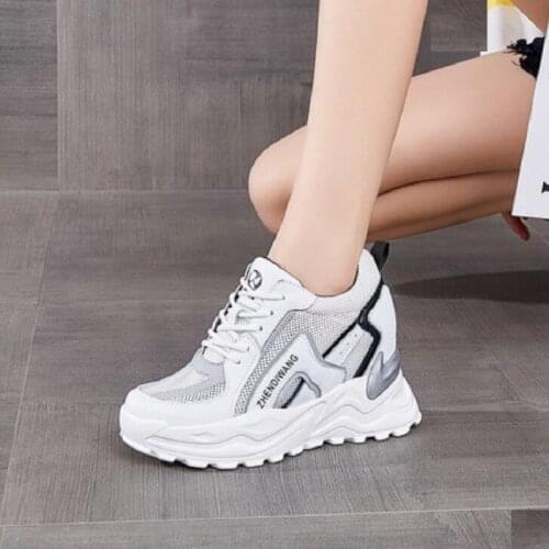 Spring Autumn New Korean Style Wedges Heels Height Increasing Platform Cross-tied Genuine Leather Women Casual Sneakers Shoes