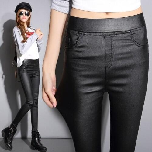 2021 Women PU Faux Leather Pants Female High Waist Length Casual Trousers Ladies Fashion New Streetwear Leggings Clothing H633