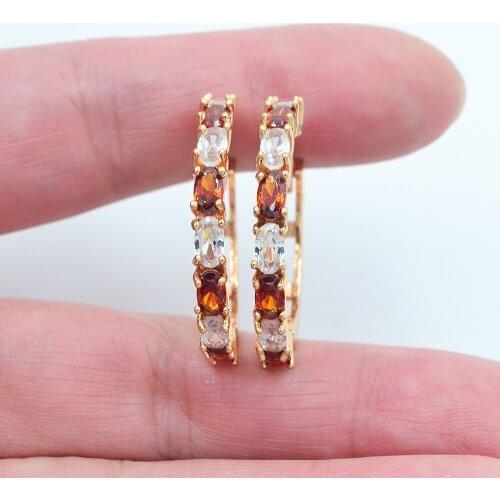 Gold Color Women Fashion White Red Oval Cubic Zirconia CZ Huggie Hoop Earrings Jewelry