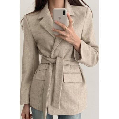 Alien Kitty 2021 Autumn Women Blazer Casual Jacket Herringbone Female Coat Vintage Gentle Sashes Slim Waist Elegant Office Lady