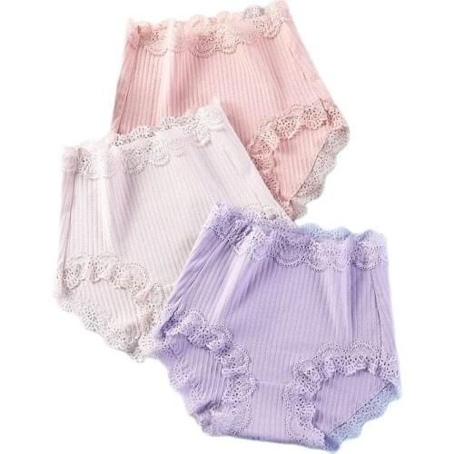 Women Cotton Panties Solid color Lingerie Mid Waist Female Large Size Underwear Lace Panties Soft Breathable lady Intimates 4XL