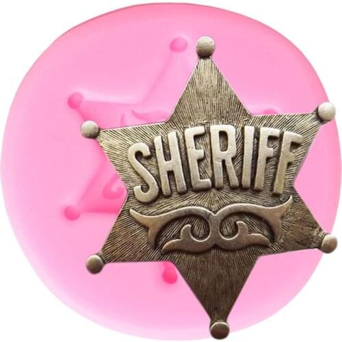 Sheriff Badge Silicone Molds Cookie Baking Fondant Mold DIY Baby Birthday Cake Decorating Tools Clay Candy Chocolate Moulds