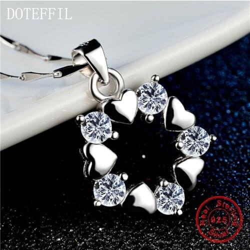 100% 925 Sterling Silver Love Necklace Women Fashion Charm Heart Pendant Necklace AAAA Zircon Luxury Jewelry