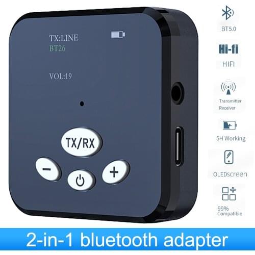 5.0 Wireless Bluetooth 2 in 1 Audio Receiver Transmitter 3.5mm Jack AUX OLED Display Stereo Music Adapter for TV Car Computer
